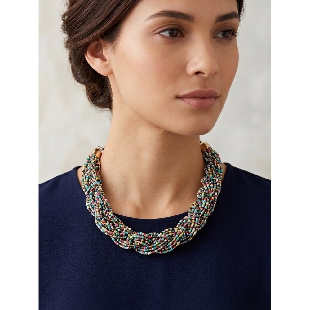 Multicolor Twisted Seed Bead Chunky Statement Necklace OS Boho Art To Wear